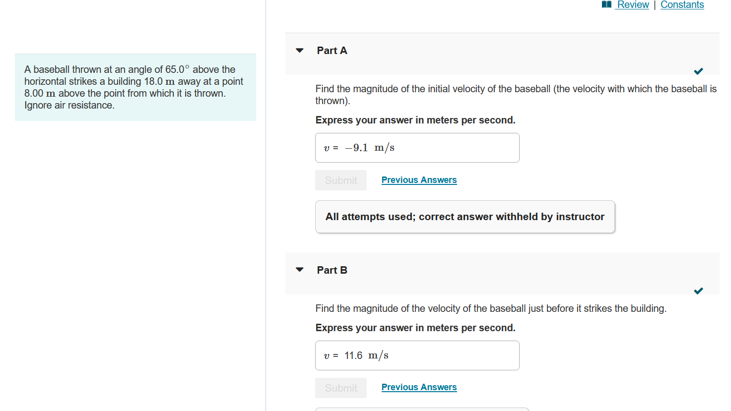 Solved A baseball thrown at an angle of 65.0∘ above the | Chegg.com