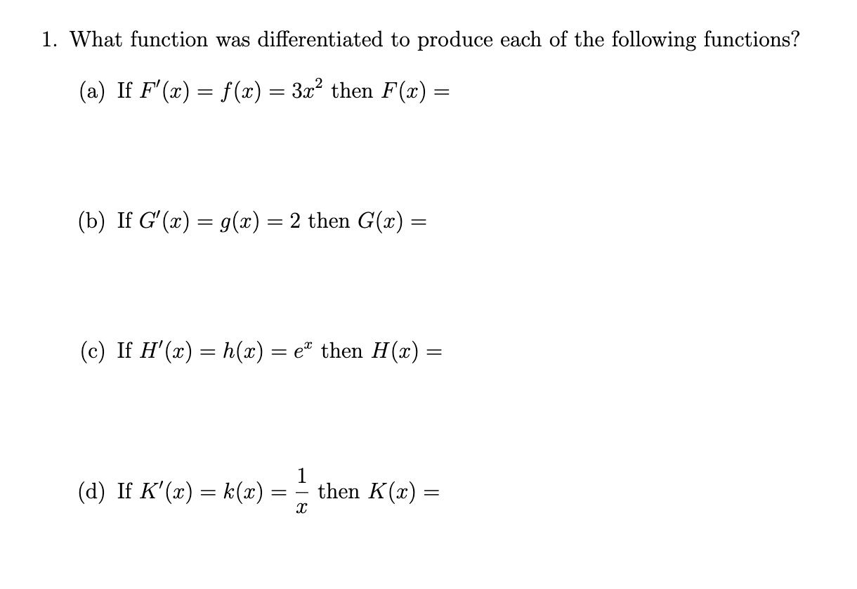 Solved 1 What Function Was Differentiated To Produce Each Chegg Com