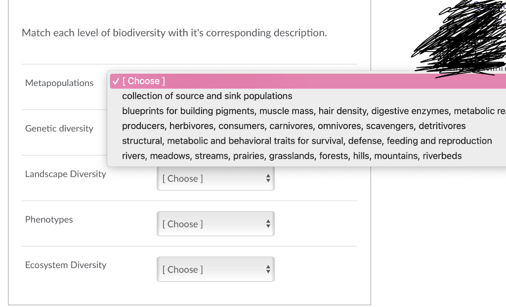 Solved Match Each Level Of Biodiversity With It's | Chegg.com