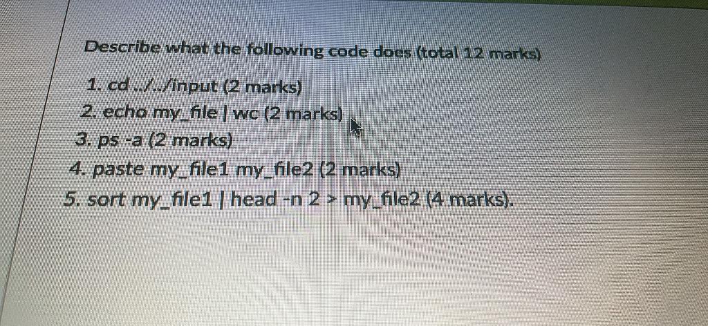Solved Describe what the following code does (total 12 | Chegg.com