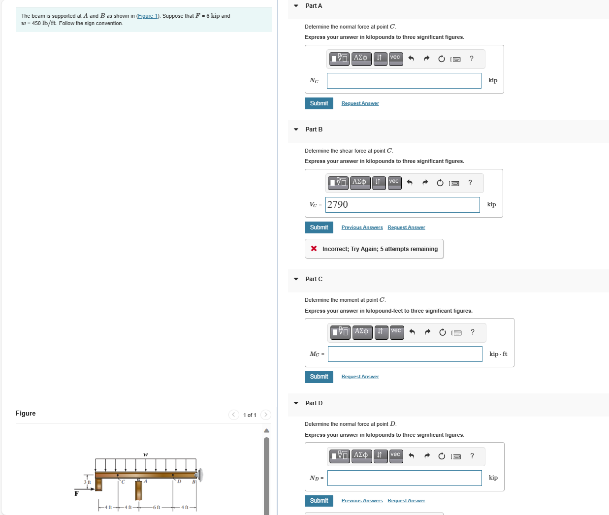 Solved The beam is supported at A and B as shown in | Chegg.com