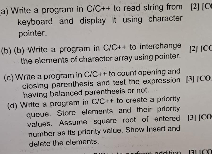 Solved a) ﻿Write a program in CC++ ﻿to read string | Chegg.com