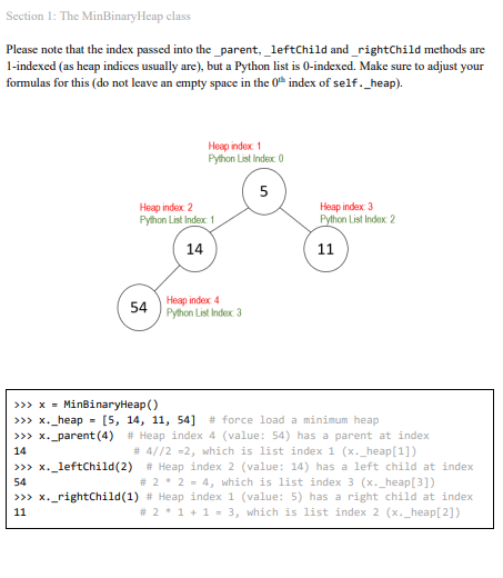 Solved Section 1: The MinBinaryHeap class (8 pts) As | Chegg.com