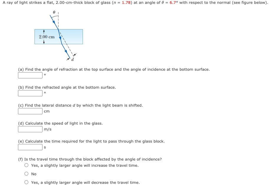 Solved A Ray Of Light Strikes A Flat, 2.00-cm-thick Block Of 