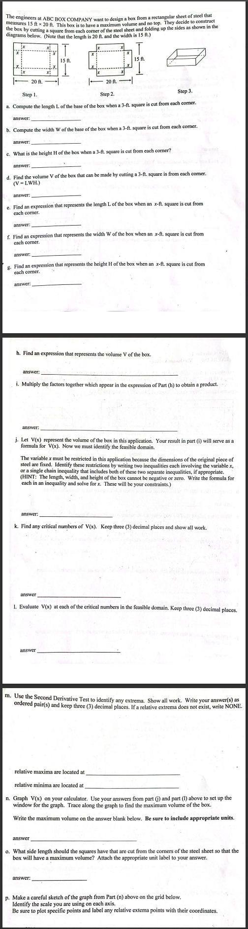 Solved The engineers at ABC BOX COMPANY want to design a box