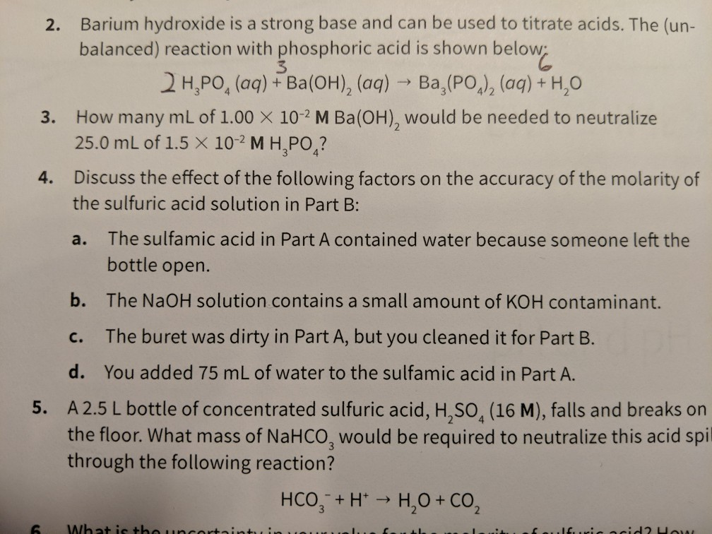 Solved 2. Barium hydroxide is a strong base and can be used