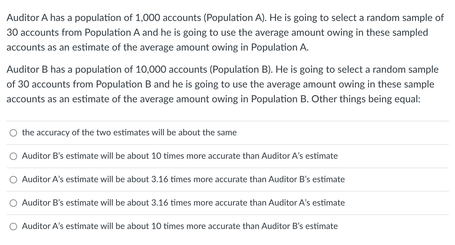 Solved Auditor A Has A Population Of 1,000 Accounts | Chegg.com | Chegg.com