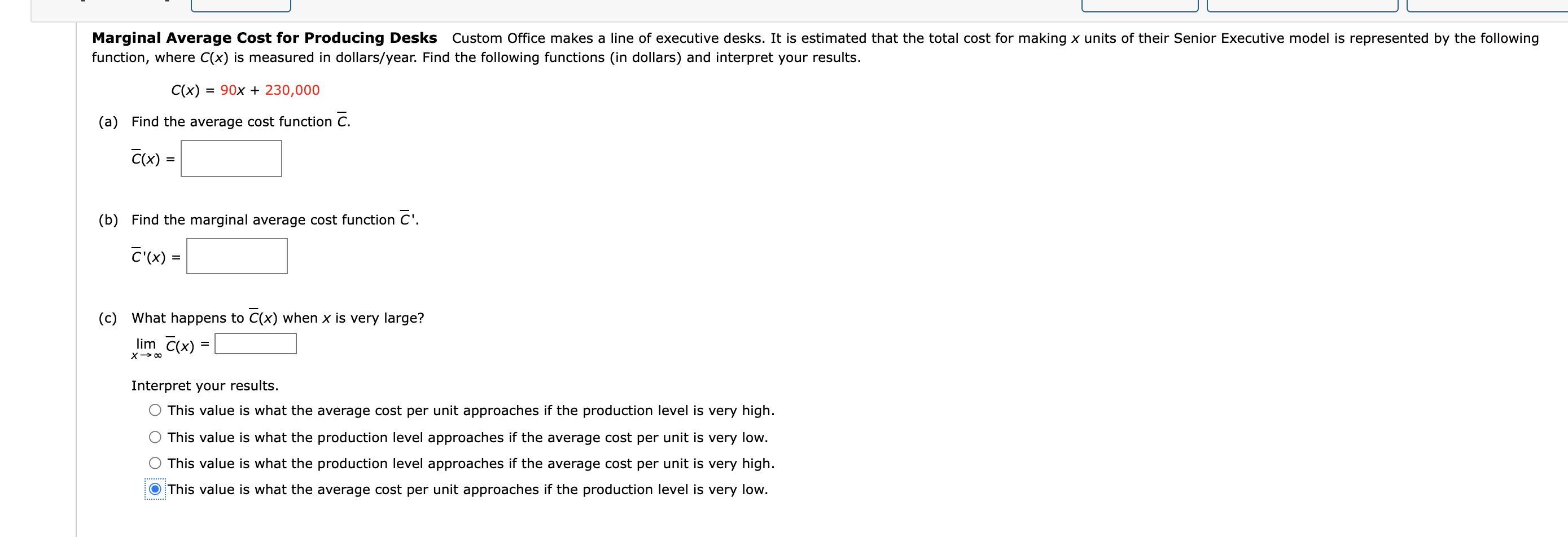 Solved Marginal Average Cost for Producing Desks Custom