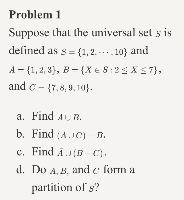 Solved Problem 1 Suppose that the universal set s is defined