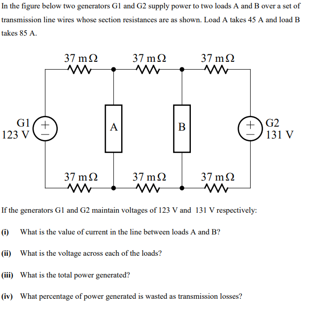 Solved In the figure below two generators G1 and G2 supply | Chegg.com