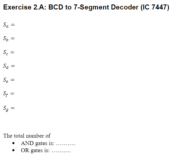 Solved Exercise 2: BCD to 7-Segment Decoder (IC 7447) (2.A) | Chegg.com