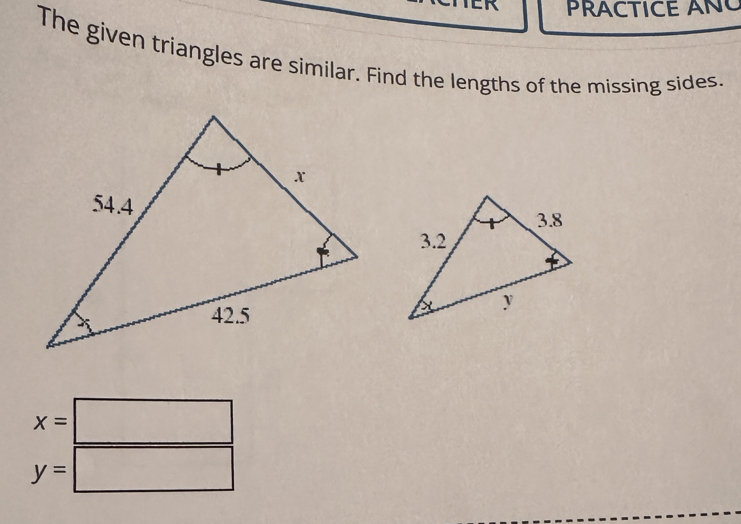 Solved The given triangles are similar. Find the lengths of