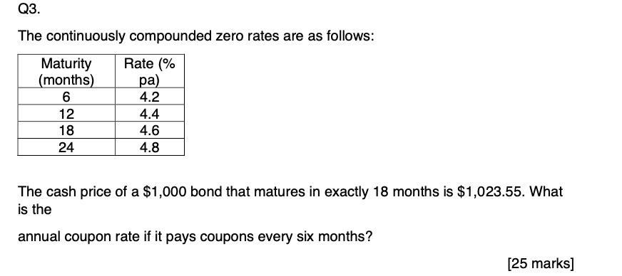 Solved The continuously compounded zero rates are as | Chegg.com