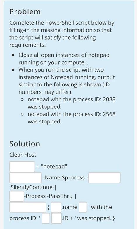 Solved Problem Complete The PowerShell Script Below By | Chegg.com