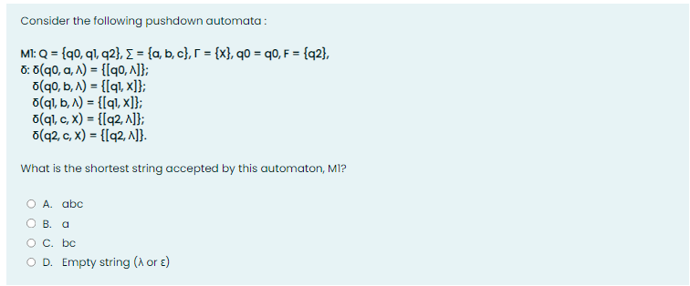 Solved Consider the following pushdown automata: What is the | Chegg.com