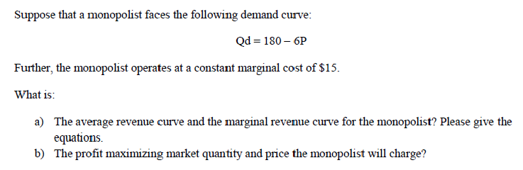 Solved Suppose that a monopolist faces the following demand | Chegg.com