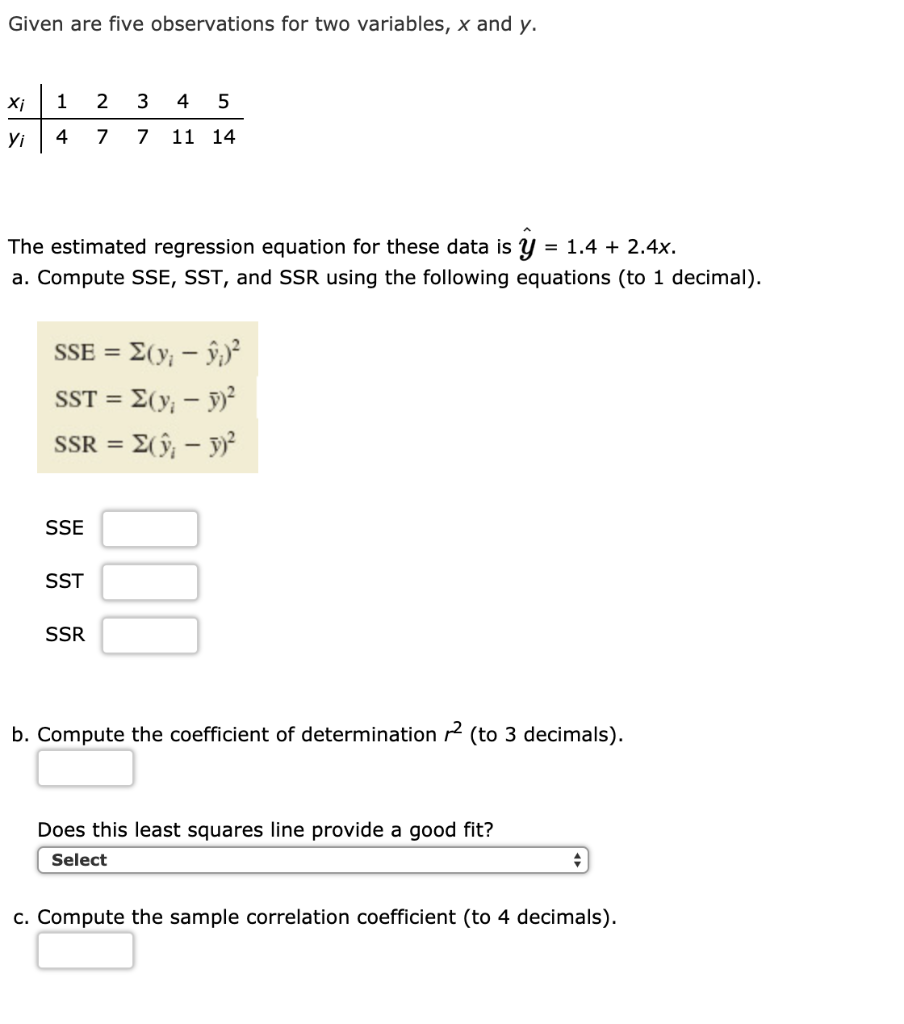 Solved Given Are Five Observations For Two Variables X And Chegg Com