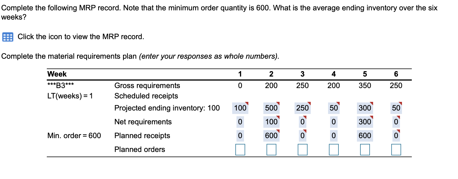 Solved Complete the following MRP record. Note that the | Chegg.com