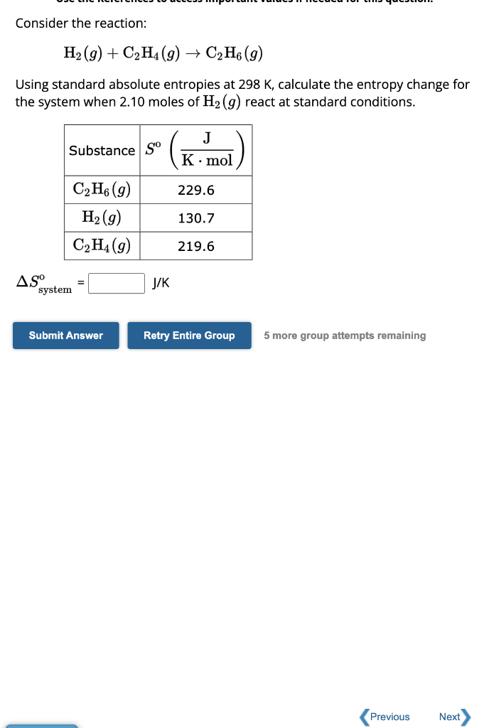 Solved Consider the reaction H2 g C2H4 g C2H6 g Using Chegg