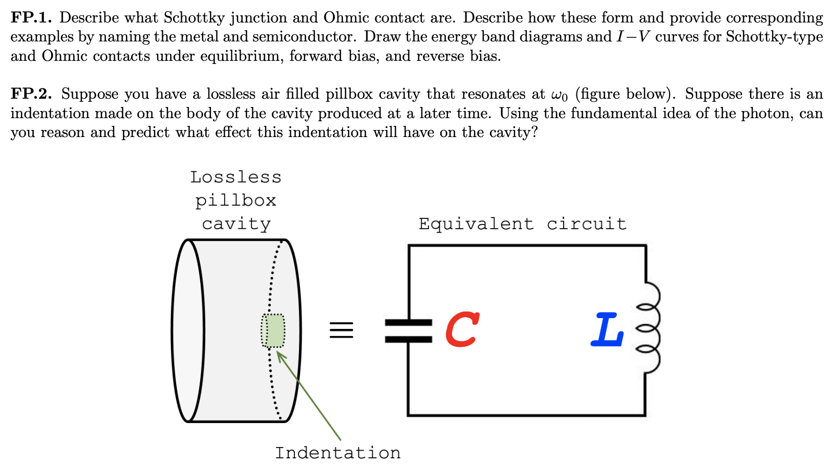 Solved FP.1. Describe what Schottky junction and Ohmic