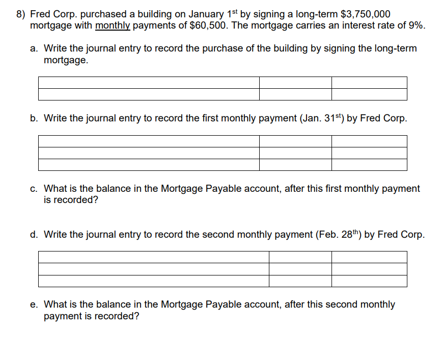 Solved Fred Corp. purchased a building on January 1st by | Chegg.com