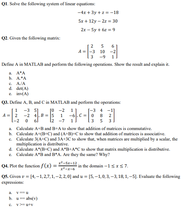 Solved 1. Solve the following system of linear equations -4x | Chegg.com