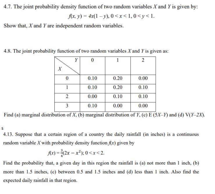 Solved 4.7. The joint probability density function of two | Chegg.com