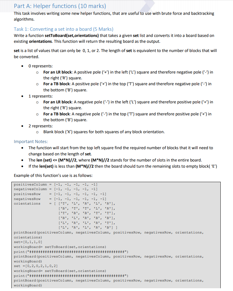 Part A: Helper functions (10 marks) This task involves writing some new helper functions, that are useful to use with brute f