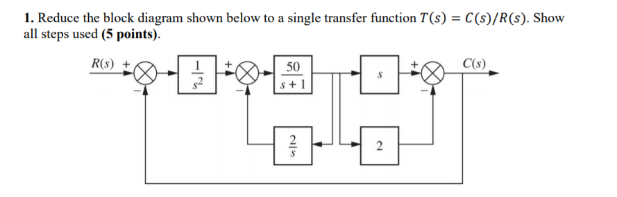 Solved 1. Reduce the block diagram shown below to a single | Chegg.com