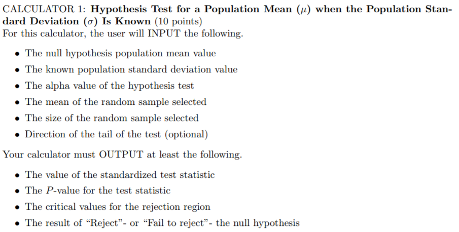 population mean hypothesis test calculator