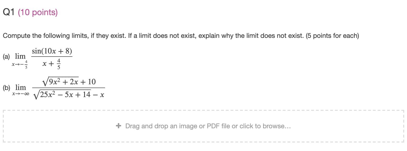 Solved Q1 10 Points Compute The Following Limits If They