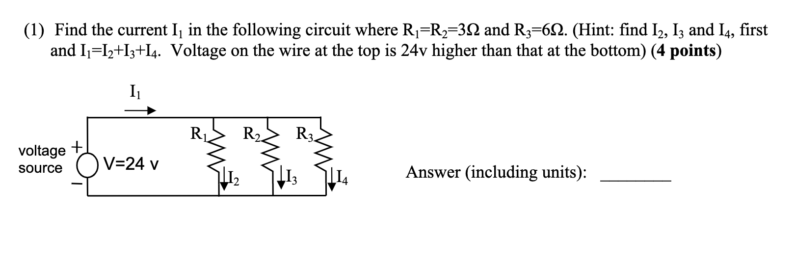 Solved (1) Find the current I1 in the following circuit | Chegg.com