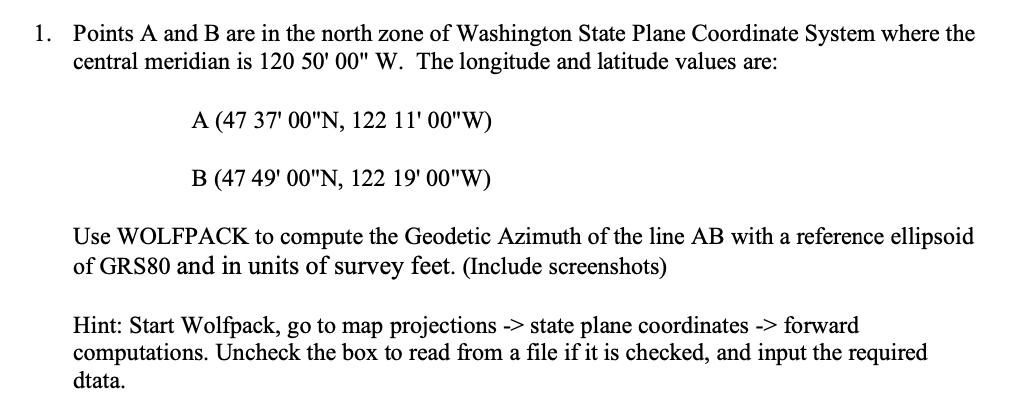 Solved Points A and B are in the north zone of Washington Chegg