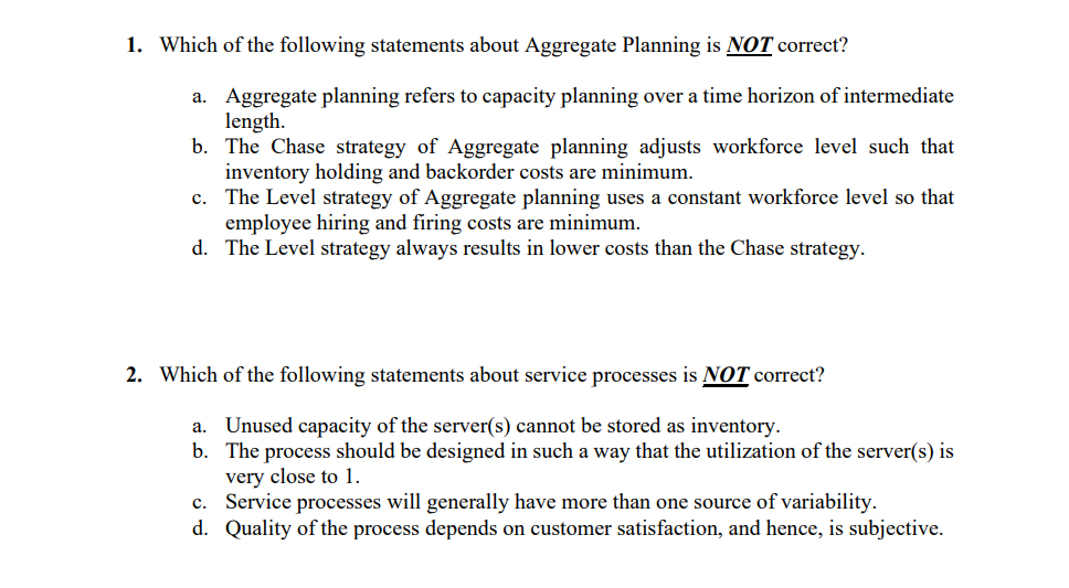 Solved 1 Which Of The Following Statements About Aggregate Chegg Com