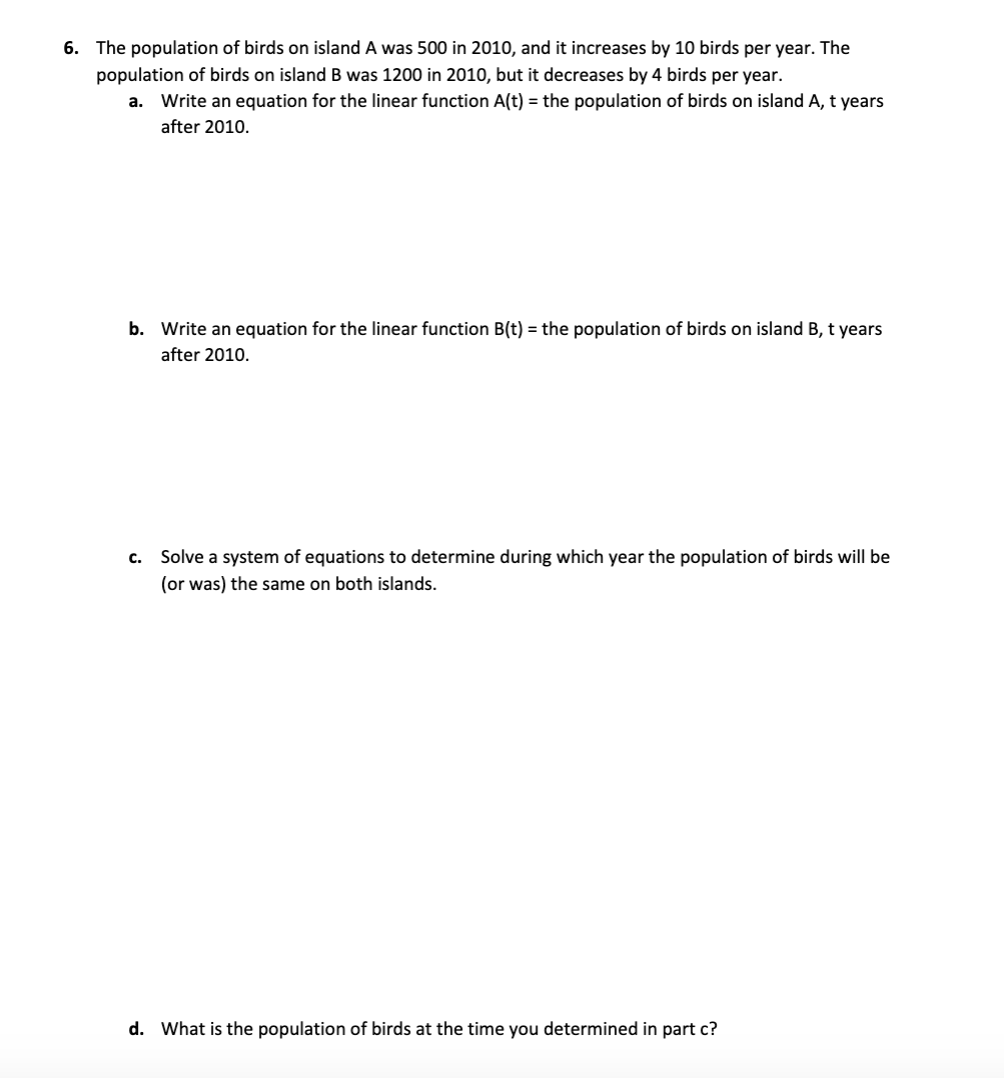 Solved The population of birds on island A was 500 ﻿in