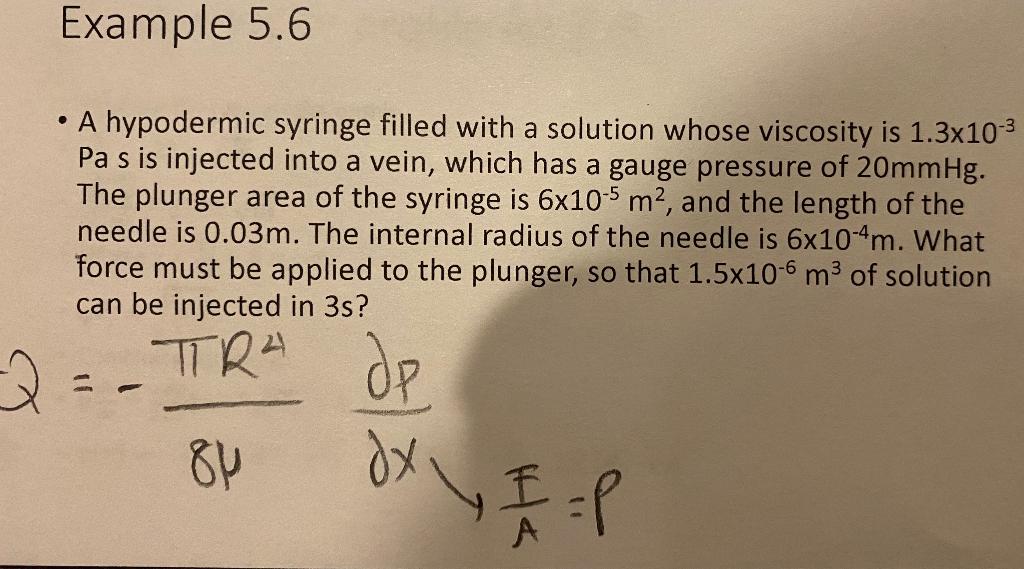 Solved Example 5.6 . A hypodermic syringe filled with a