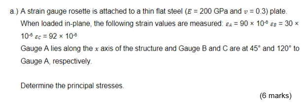 Solved a.) A strain gauge rosette is attached to a thin flat | Chegg.com
