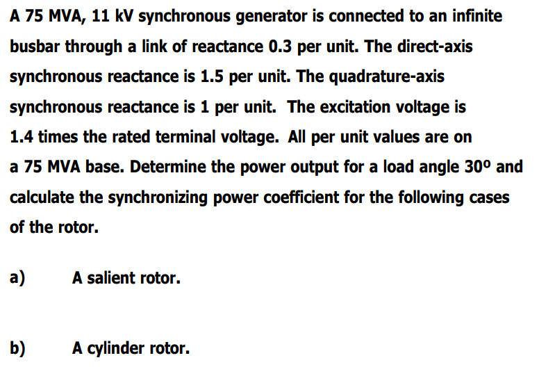 Solved A 75 MVA, 11 kV synchronous generator is connected to | Chegg.com