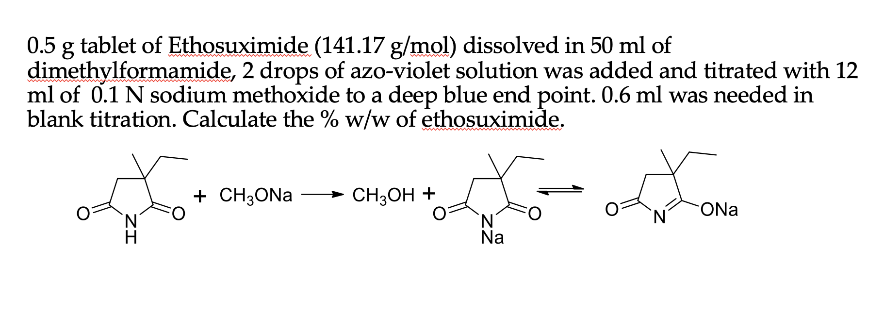 Solved 0.5 g tablet of Ethosuximide (141.17 g/mol) dissolved