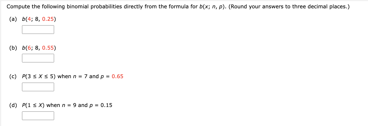 Solved Compute The Following Binomial Probabilities Directly | Chegg.com