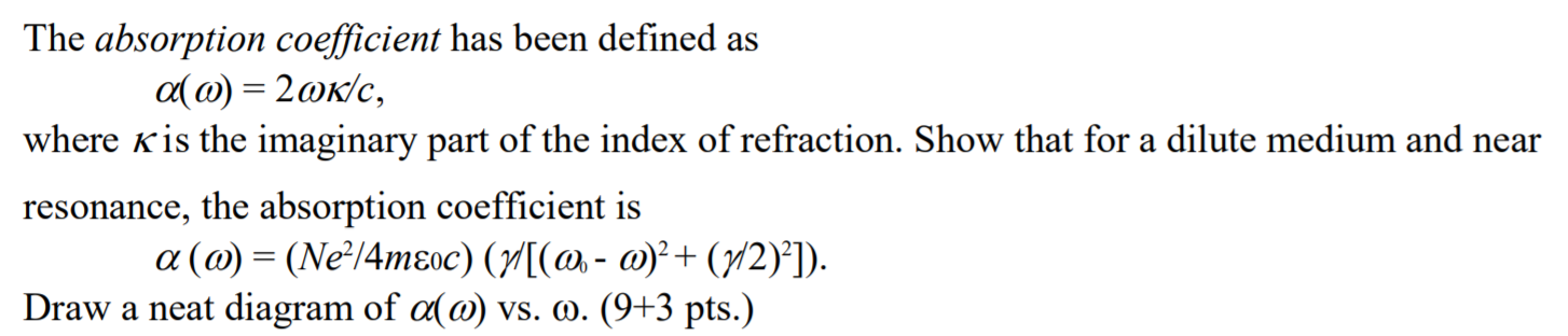 Solved The absorption coefficient has been defined as a(0) = | Chegg.com