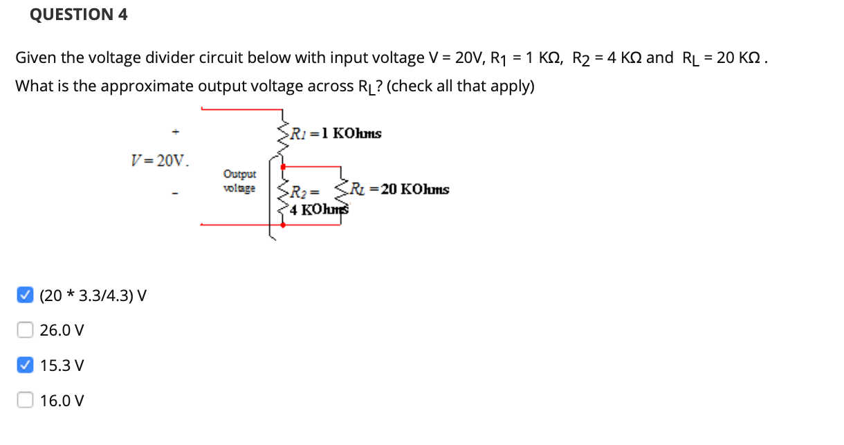 Solved QUESTION 1 Given the voltage divider circuit below | Chegg.com