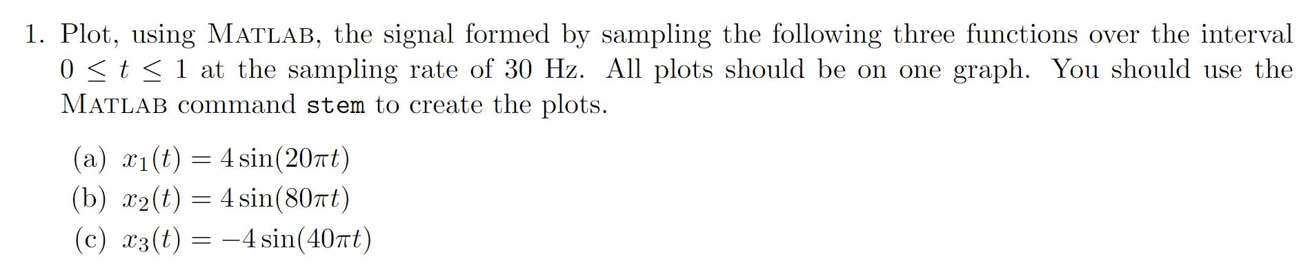 Solved 1. Plot, using MATLAB, the signal formed by sampling | Chegg.com