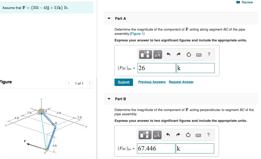 Solved Review Assume that F = {35i – 43j+51k} lb. Part A | Chegg.com