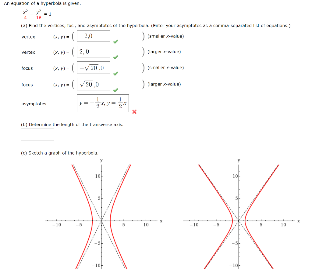 Solved An Equation Of A Hyperbola Is Given X2 4 Y2 16 Chegg Com