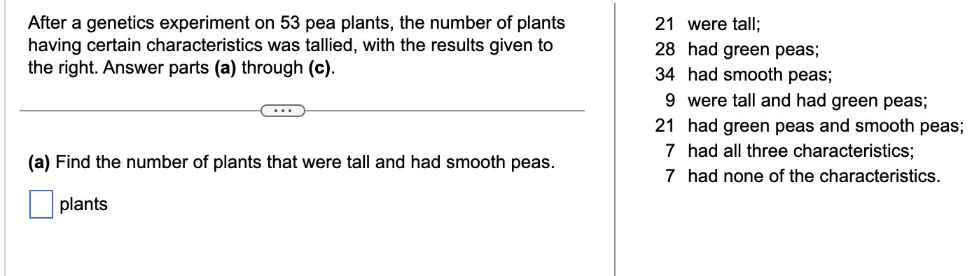 Solved After a genetics experiment on 53 pea plants, the | Chegg.com
