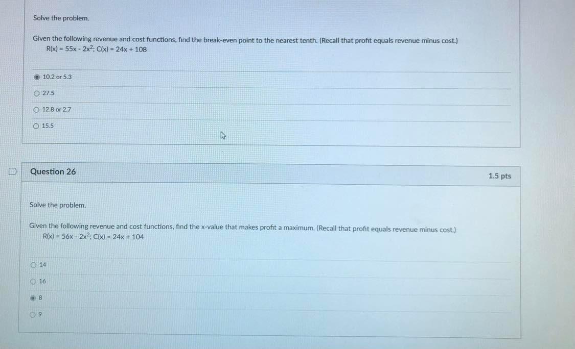 Solved Solve the problem. Given the following revenue and | Chegg.com