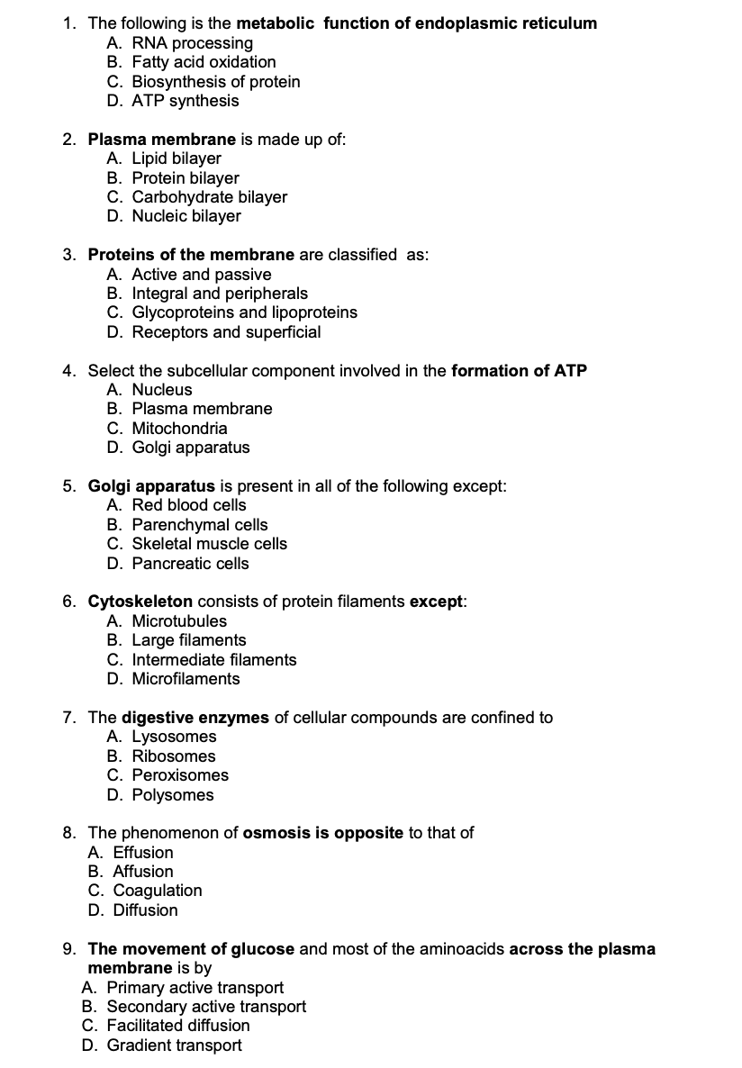 Solved 1. The Following Is The Metabolic Function Of | Chegg.com