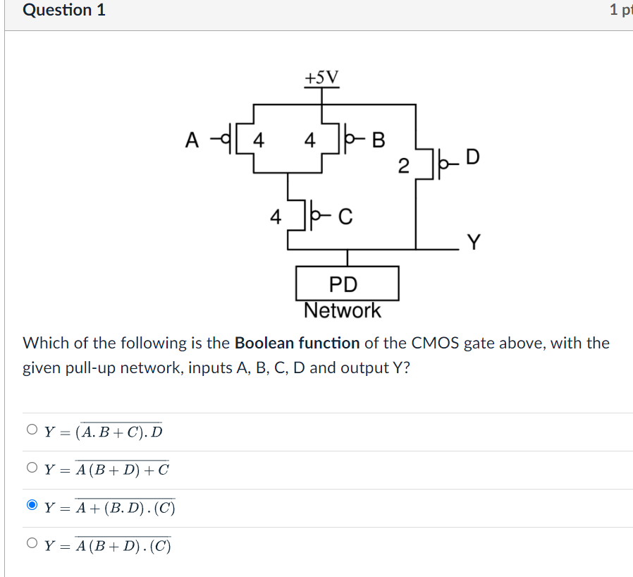 Solved Question 1 1 pt +5V [ 4 B A 24 Др- в 2]ED 4k -Y Y PD | Chegg.com