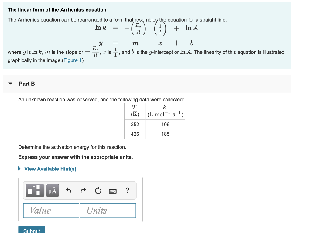 Solved The linear form of the Arrhenius equation The | Chegg.com